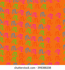 Seamless  pattern of zodiac signs motif,scorpio,   object. Hand drawn.