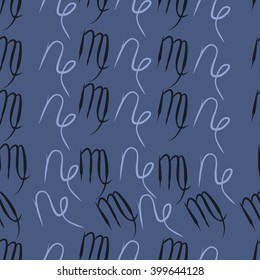 Seamless  pattern of zodiac signs motif,virgo, capricorn,object. Hand drawn.