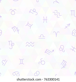 seamless pattern of zodiac signs on abstract background with triangles. Vector illustration for your design