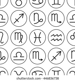 Seamless pattern with zodiac signs, predictions. Vector