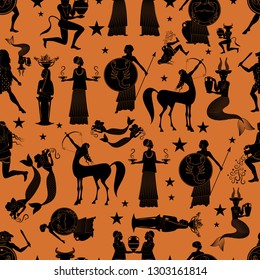 Seamless pattern of zodiac signs in the style of ancient Greece