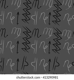 Seamless  pattern of zodiac signs,libra, doodles,lions, capricorn,object,aquarius, virgo,sagittarius,scorpio. Hand drawn.