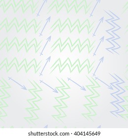 Seamless pattern of zodiac sings, aquarius, sagittarius,  zigzags, hand drawn.