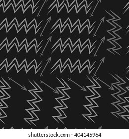 Seamless pattern of zodiac sings, aquarius, sagittarius,  zigzags, hand drawn.