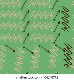 Seamless pattern of zodiac sings, aquarius, sagittarius,  zigzags, hand drawn.