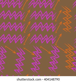 Seamless pattern of zodiac sings, aquarius, sagittarius,  zigzags, hand drawn.
