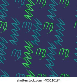 Seamless  pattern of zodiac sings, virgo, aquarius,zigzag. Hand drawn.