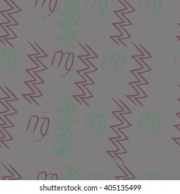 Seamless  pattern of zodiac sings, virgo, aquarius,zigzag. Hand drawn.