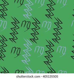 Seamless  pattern of zodiac sings, virgo, aquarius,zigzag. Hand drawn.