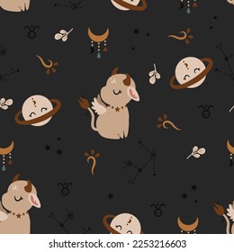 seamless pattern with zodiac taurus