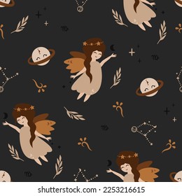 seamless pattern with zodiac virgo