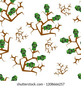seamless pattern with zombie heads for halloween on white background