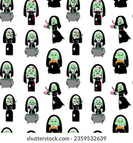 Seamless pattern with zombie nun. Vector illustration