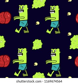 
seamless pattern with zombies and brain

