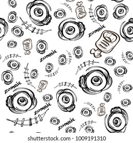 Seamless pattern with zombie's eyes and fingers for Halloween design.