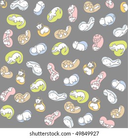 Seamless pattern zoo figure adapted for the child's perception on gray background.