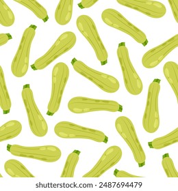 Seamless pattern with zucchini in flat style on white background. Healthy food. Cartoon zucchini in flat style. Vegetable. Pattern for textile, wrapping paper, background.