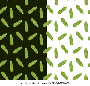 Padrão contínuo com abobrinha em estilo plano no fundo transparente. Comida saudável. vetor abobrinha de desenhos animados em estilo plano. Vegetal. Padrão para têxteis, papel de embrulho, fundo.
