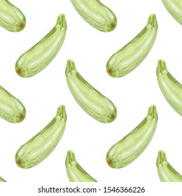 Seamless pattern with zucchini. Green zucchini. Wallpaper, print, packaging, paper, wrapping paper, textile design. Vector illustration.