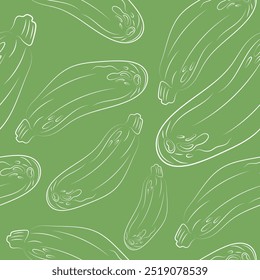 seamless pattern with zucchini icons drawn with various lines arranged randomly, vector