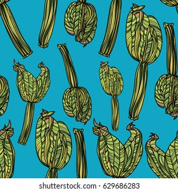 Seamless pattern with zucchini on blue background. Vector illustration. Typography design elements for prints, cards, posters, products packaging, branding.