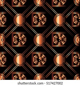  Seamless pattern.3d background .Vector design.Yin yang symbol. Feng shui patter. Dark background.