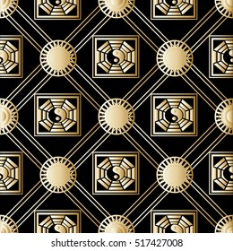  Seamless pattern.3d background .Vector yin yang design.Feng shui pattern. Magic background.