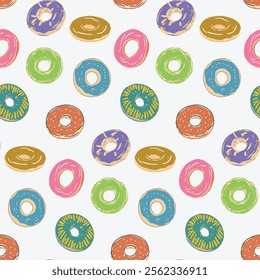 Seamless pattern_ of donut with different colors in hand drawn style