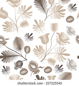 Seamless pattern.Abstract seamless pattern from flowers, leaves and additional elements. Square vector illustration.