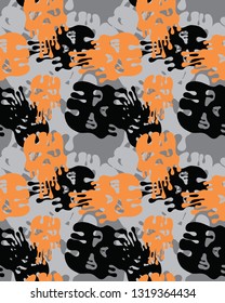Seamless pattern,abstract skull design.Black, gray and orange skull wallpaper.Vector illustration.
