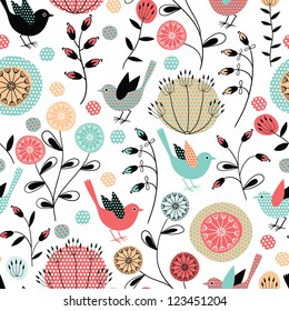 Seamless pattern.Birds and flowers