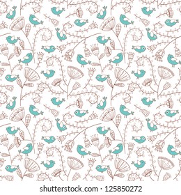 Seamless pattern.Birds and flowers