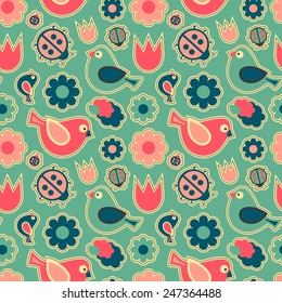 Seamless pattern.Birds and flowers. seamless pattern of birds and flowers