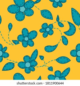 Seamless pattern-blue flowers with yellow background