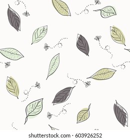 Seamless pattern.Bright pattern with leaves in  colors.Beautiful hand drawn vector background