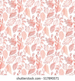 Seamless pattern.Bright pattern with leaves in fall colors.Beautiful hand drawn vector elements. Decorative background for greeting cards, prints, flyer, textile and more.
