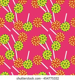 Seamless pattern.Candy Lollipop.Purple background.Template for printing onto fabric, textiles, packaging paper.