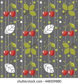 Seamless pattern.Cherries on the grey background.Seamless pattern can be used for wallpaper, pattern fills, web page background,surface textures.