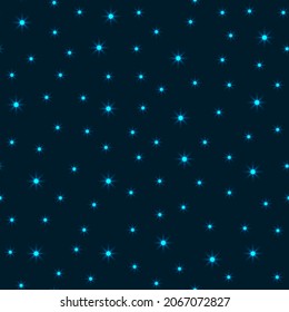 Seamless pattern,Christmas decoration, dark blue background, neon garland,  balls, snowflakes, stars, festive decor, New Year, vector