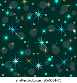Seamless pattern,Christmas decoration, dark green background, balls, snowflakes, stars, festive decor, New Year, vector