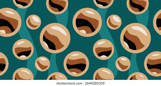 Seamless pattern.Circles wavy lines, bubbles on a green background. Vector illustration.