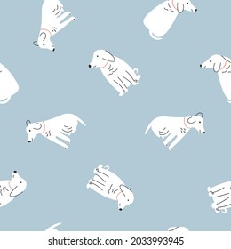 Seamless Pattern.Colorful Cute Dogs on Light Background. Vector Illustration