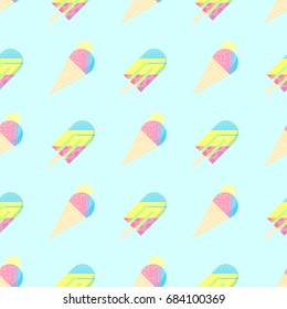 Seamless pattern.Colorful ice cream pattern perfect for restaurant menu backdrop, healthy food concept, ice cream bar,t-shirts,cards and prints.Vector illustration with ice cream and popsicle.