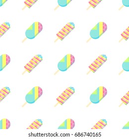 Seamless pattern.Colorful ice cream pattern perfect for restaurant menu backdrop,food concept, ice cream bar,t-shirts,cards and prints.Vector illustration with ice cream and popsicle.