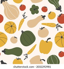 Seamless Pattern.Colorful Vegetables White Background. Vector Illustration