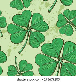 Seamless pattern.Doodle style four leaf clover, luck, or St. Patrick's Day vector illustration