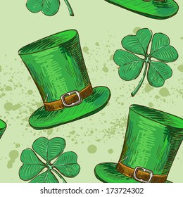 Seamless pattern.Doodle style four leaf clover, luck, or St. Patrick's Day vector illustration