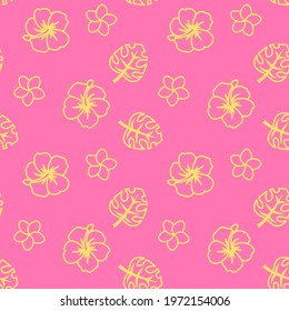 
Seamless patterned background of hibiscus and plumeria