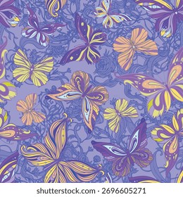 Seamless patterned butterfly background, vector illustration . Wallpaper, design.