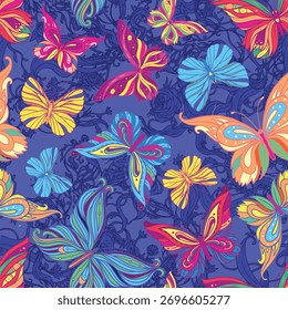 Seamless patterned butterfly background, vector illustration . Wallpaper, design.